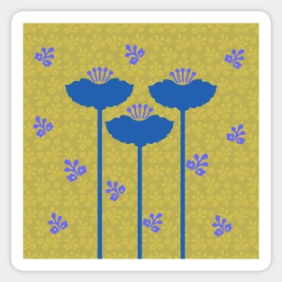 Tall Blue Flowers Japanese Woodcut Print Shibori Sticker